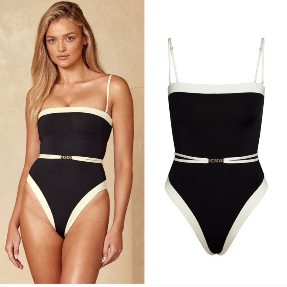 Monday Swimwear Black and Cream One-Piece Swimsuit